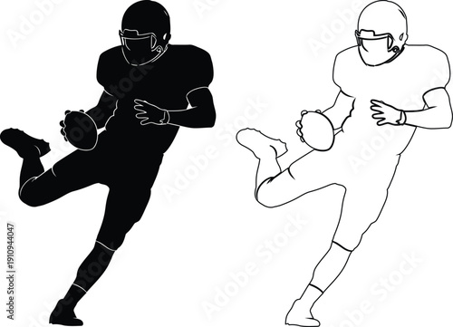 Two football players in contrasting stances during a game