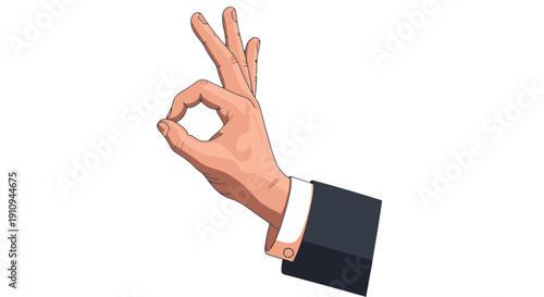 Human Hand Making the Okay Gesture with Thumb and Index Finger Forming a Circle and Other Fingers Extended Against a Black Background Business Symbol of Approval or Success