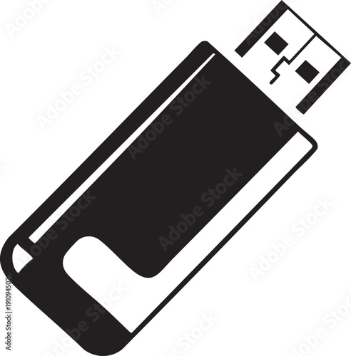 A black USB flash drive illustration on a plain background viewed from an angle