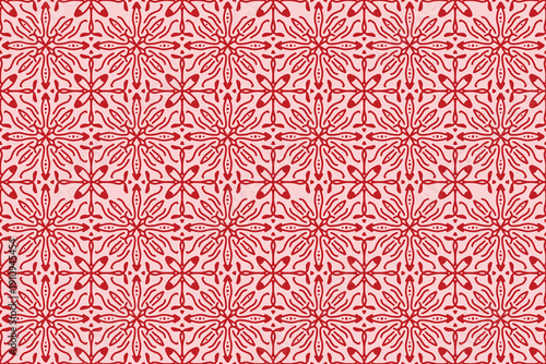 Vintage floral vector seamless pattern featuring red flowers and delicate snowflakes for decorative textile wallpaper or ornate fabric design