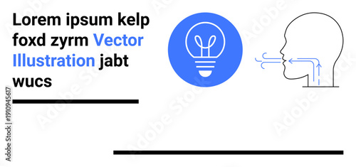 Medical education, creativity, respiratory health, innovation concepts, anatomy. Outline of human breathing mechanism alongside light bulb icon. Respiratory health and creativity visuals