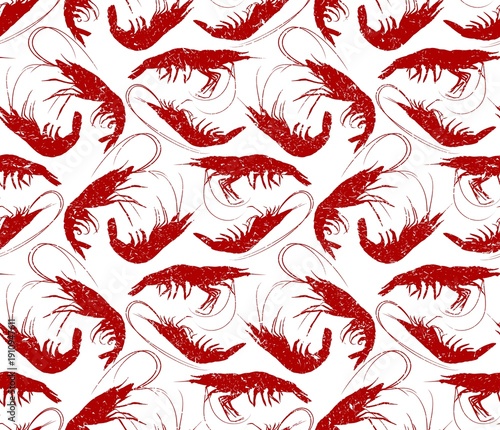 Seamless background with silhouettes of shrimp.