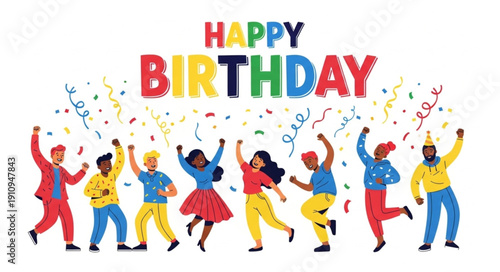 Colorful Happy Birthday Celebration Scene.