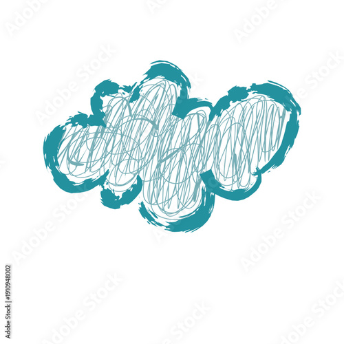 Teal Blue Scribble Cloud Hand Drawn Textured Illustration