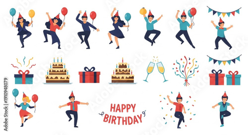 Colorful Birthday Celebrations with Dancing People.