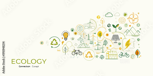 Ecology concept with green icons and environmental symbols illustration
