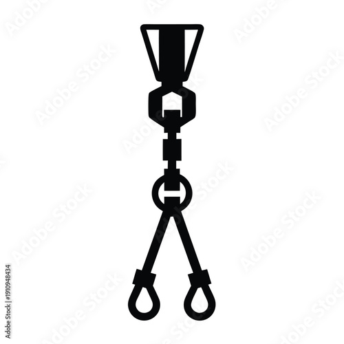 Black and white line of a crane hook with a lifting device and two slings industrial equipment
