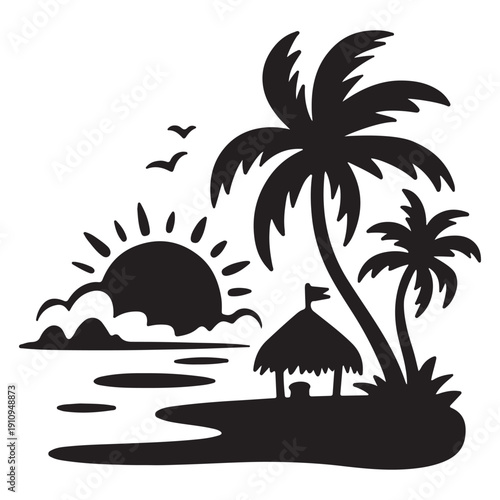 Abstract black and white illustration depicting clouds and waves