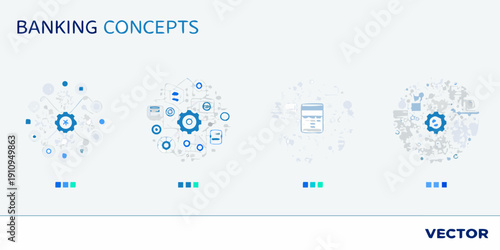 Banking and financial concepts illustrated with blue circular vector graphics