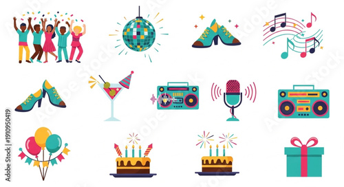 Colorful Party Icons and Symbols.