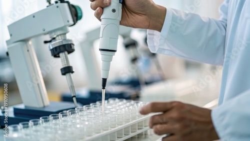 Wallpaper Mural Scientist using a micropipette to transfer liquid into test tubes in a laboratory setting. Torontodigital.ca