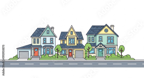 Colorful Houses on Street.