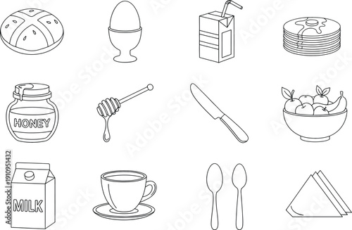 Set of kitchen and breakfast line icons vector illustration isolated on white background