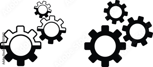 Black gear icons in various sizes on white background