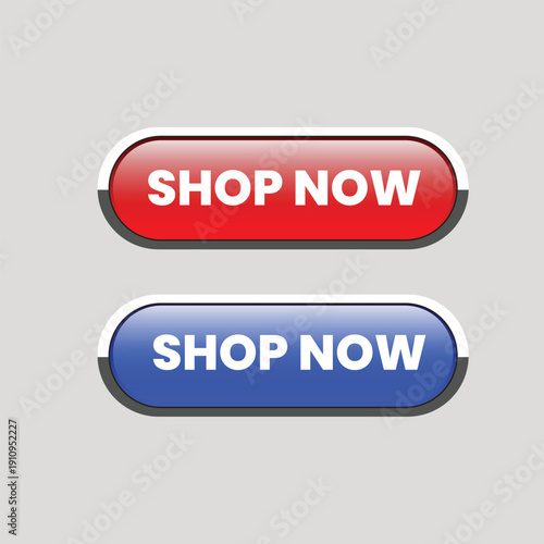 A graphic designer creating a modern web page with two colorful shop now buttons