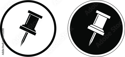 Push Pin Icon Silhouette in Circle Frame Vector Illustration for Map Marker and Office Notice Design