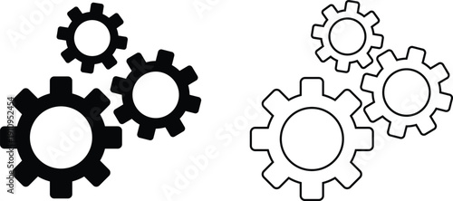 Black and white gear icons in various states of completion
