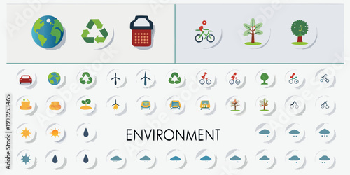 Colorful icons representing environmental themes sustainability and ecological concepts