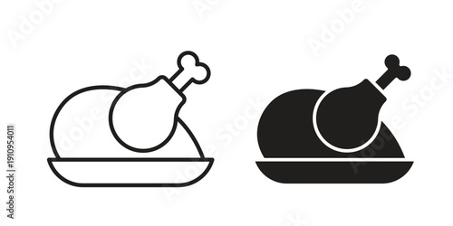 Roasted turkey icon illustrations. Pack of vector icons for ui ux