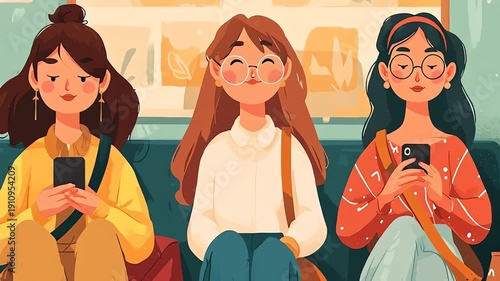 Three women sitting on a bus.