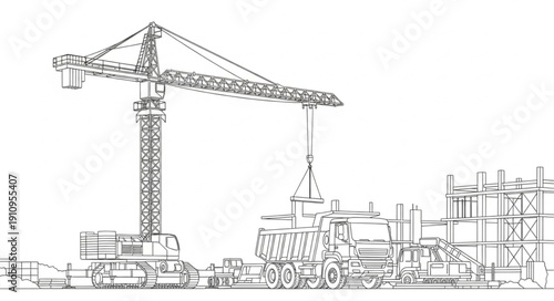 Construction Crane Illustration Industrial Site.