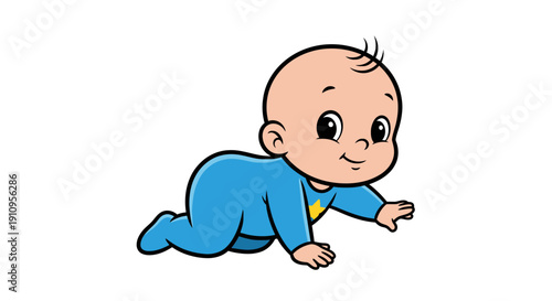 Cartoon Baby Crawling in Blue Onesie 