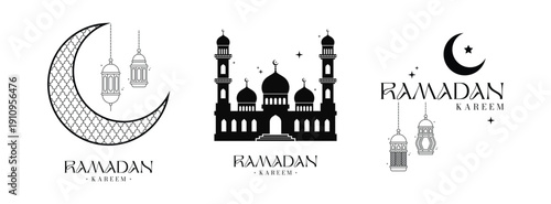 Ramadan Kareem Crescent Moon and Mosque Silhouette Art Design for Eid 2026