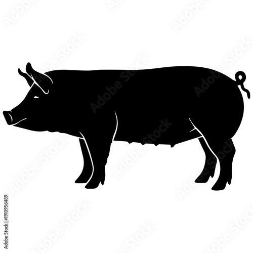 Black Pig Silhouette Vector Logo Illustration - Farm Animal and Livestock Icon