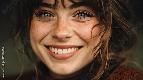 Woman Smiling And Looking Directly.