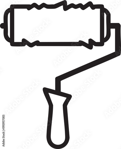 A simple line drawing of a paint roller with a long handle and dripping paint, viewed from the side.