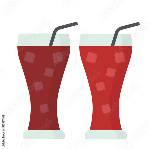 A cold glass of fresh red fruit juice with ice and a straw is a refreshing liquid beverage isolated on a white background