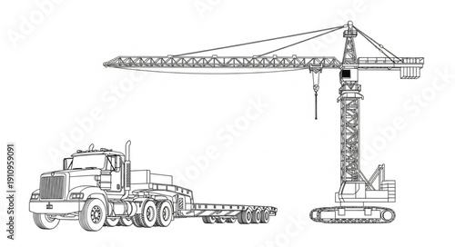 Crane and Excavator Heavy Machinery.