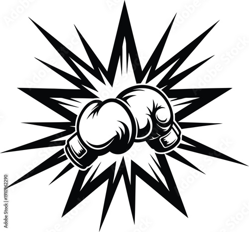 A dramatic illustration of boxing gloves in a starburst of energy.