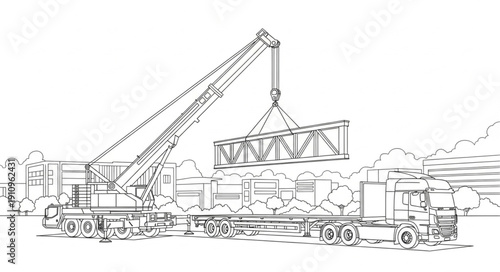 Crane lifting container at industrial site.