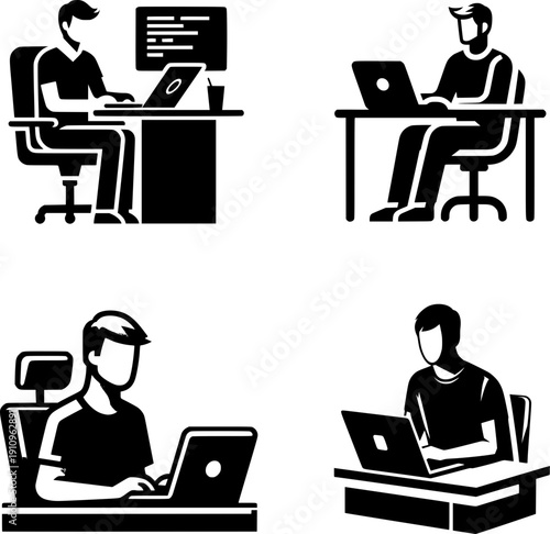 Professional software developer icon set in clean outline style. Suitable for programming websites, tech presentations, coding tutorials, IT services, apps, dashboards, and digital product interfaces.