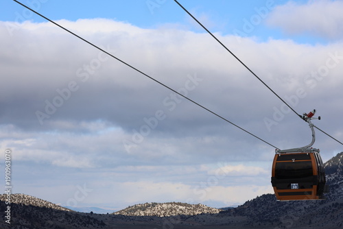 Snowy mountain cablecar. Cable car in a snowy mountain, winter resort High quality 4k footage