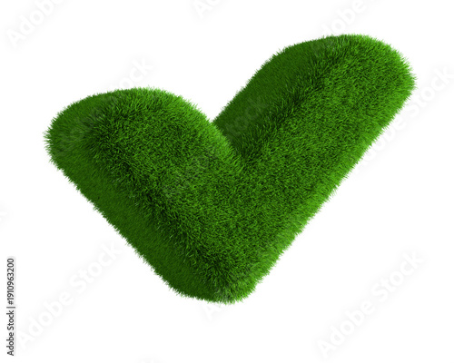 Check mark from grass on wh...
