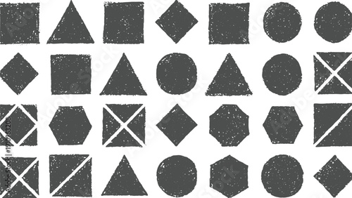 Extensive collection of various distressed grunge shapes including squares triangles circles hexagons and diamonds grunge texture vector design on transparent background,