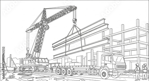 Crane Lifting Building Demolition Site.