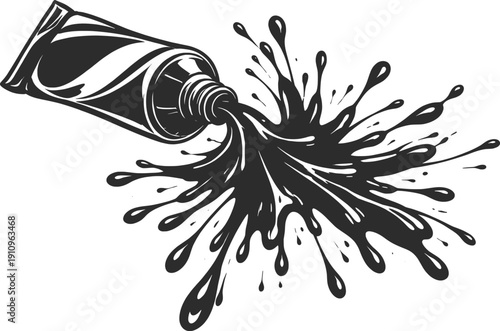 Spilled Ink Tube Splash Abstract Liquid Illustration Art.