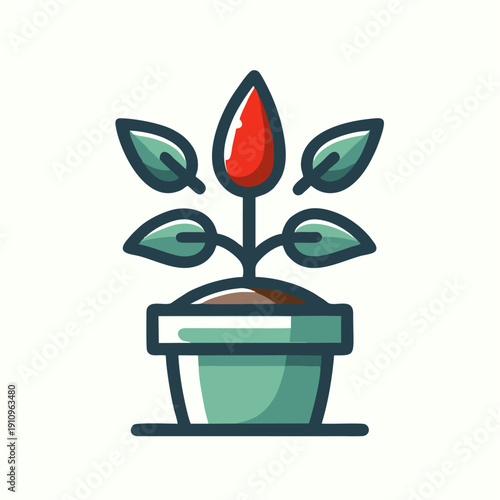 Vector illustration of a potted plant design icon featuring a cartoon kitchen style with art elements suitable for a restaurant or coffee shop sign