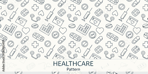 Healthcare related icons and symbols in a seamless repeating pattern