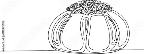 Continuous line drawing of an artisan pastry or bun for minimalist bakery branding and gourmet culinary menu design
