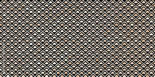 Intricate pattern of overlapping scale like shapes in gray and beige