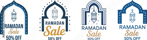 Ramadan sale banners with 50 percent off discounts vector illustration