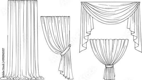 Collection of elegant drapery and curtain styles for home decor.