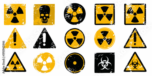 Collection of warning signs radiation biohazard and general danger