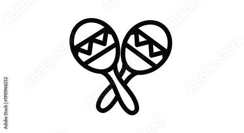 Two maracas depicted in a striking black outline silhouette