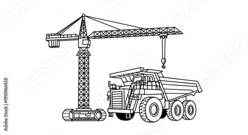Crane Lifting Dump Truck Illustration.