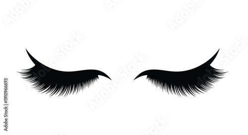 A pair of dramatic long eyelashes depicted in black silhouette